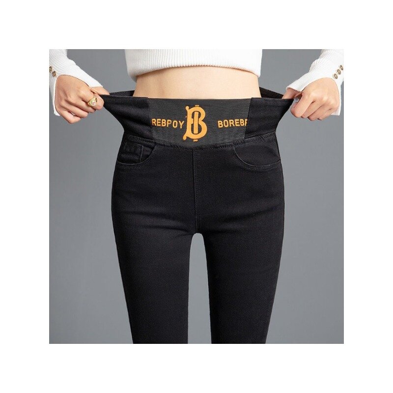 Jeans lápis skinny para mulheres, cintura alta, legging streetwear, calças jeans, estampa com letras casuais, jeans stretch finos, plus size 26-34