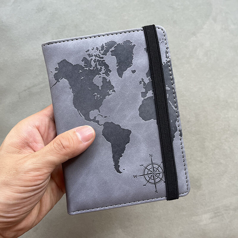 Rfid Blocking custom porta passaporto personalizzato World Map Compass con elastico Travel Essentials custodia passaporto