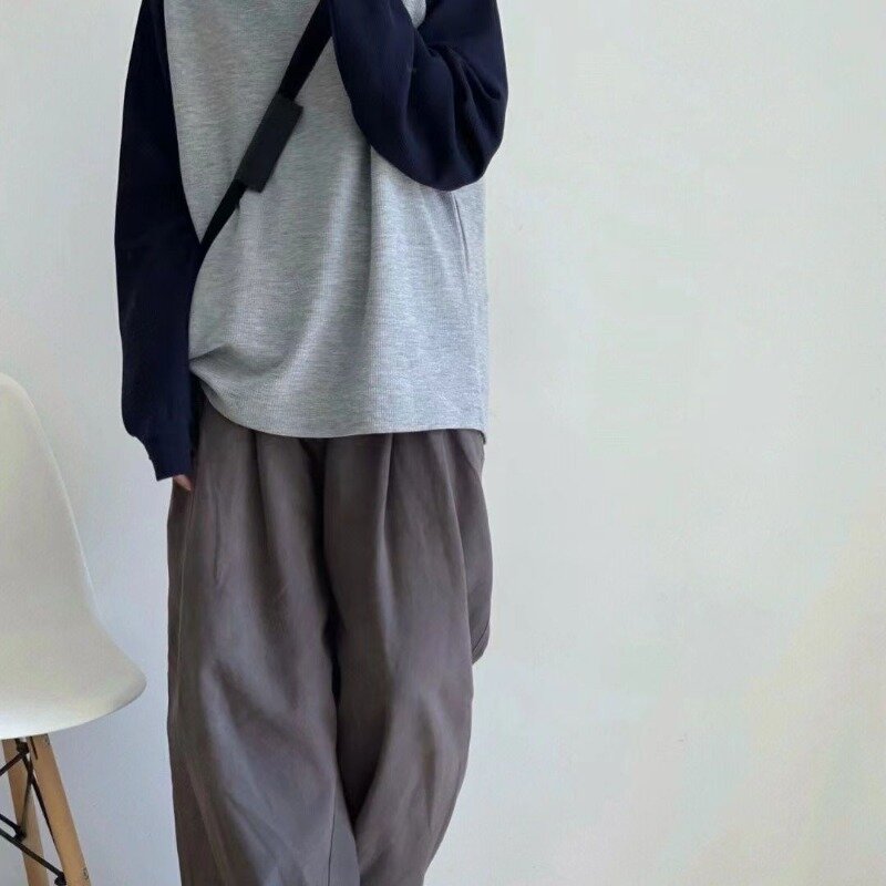 Deeptown Vintage Baggy Pants Loose Harajuku Grey Trousers Japanese 2000s Style Y2k Spring Women 2024 Korean Wide Leg Casual