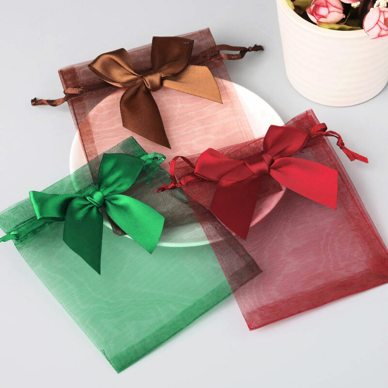20 piezas / lote bolsa de embalaje promocional de 10x15 cm bolsa de regalo cosmético lazo organza