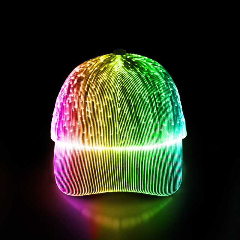 หมวกแก๊ปไฟเบอร์ออปติคอล LED สำหรับผู้ชายและผู้หญิง, หมวกเบสบอลเรืองแสงสีสันสดใสสำหรับงานปาร์ตี้เทศกาลเต้นรำสวมหน้ากากคอนเสิร์ต