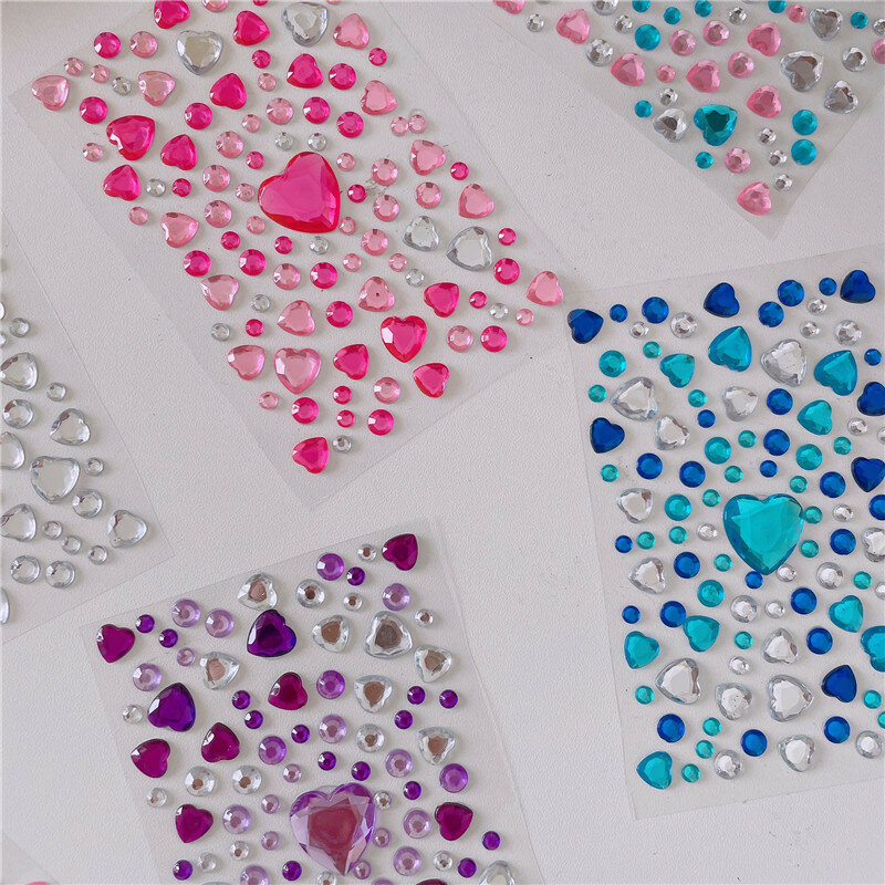 Tamanho misturado 3d coração amor gem adesivos para crianças diamante acrílico cristal adesivo diy tridimensional strass para meninas