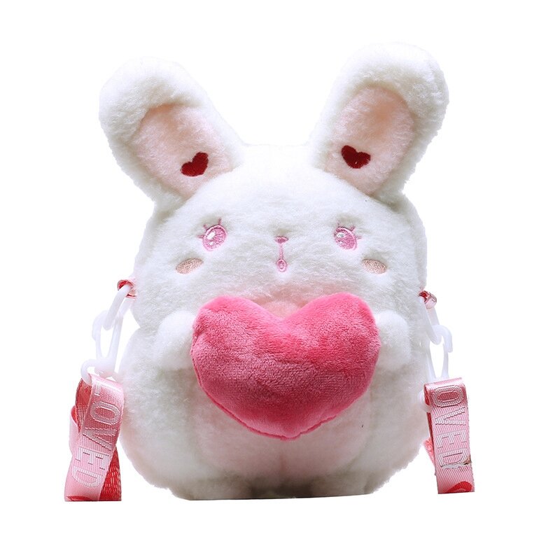 ASDS-Bolsa de mensajero de conejo para niña, bolso de almacenamiento, bolso de hombro, bolso de conejo de dibujos animados, bolso de corazón para niña