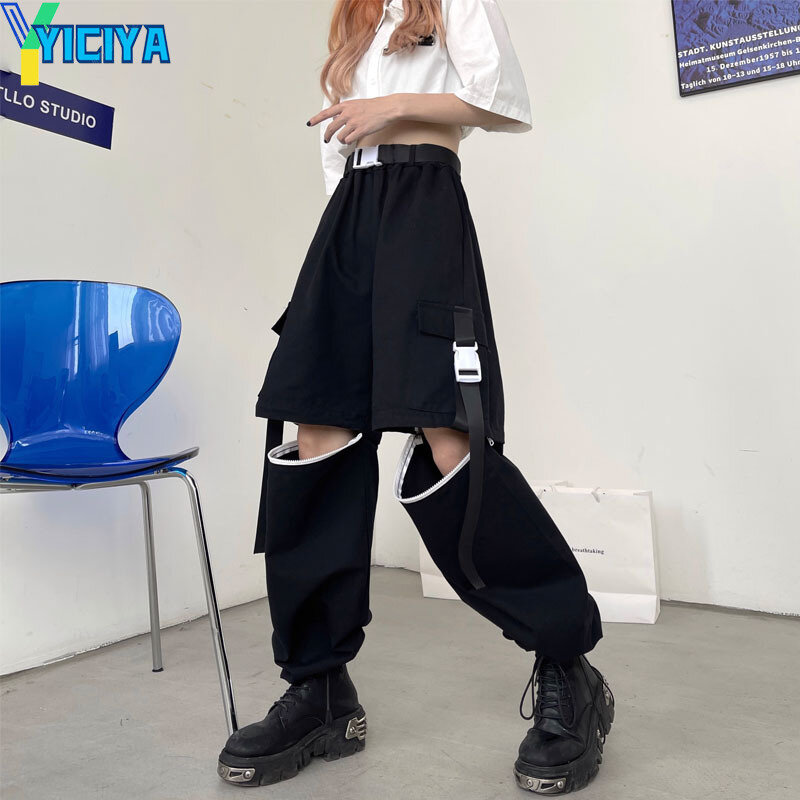 YICIYA spodnie w stylu y2k odpinane spodnie spadochronowe PROSTE damskie pełnej długości luźne spodnie główna ulica unisex nowy strój na co dzień
