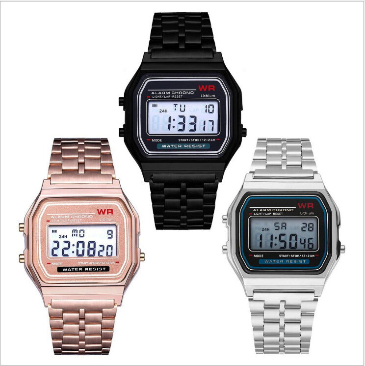 Часы наручные цифровые для мужчин и женщин, спортивные электронные светодиодные в стиле милитари, золотистые Серебристые черные, в винтажном стиле, подарок для мужчин