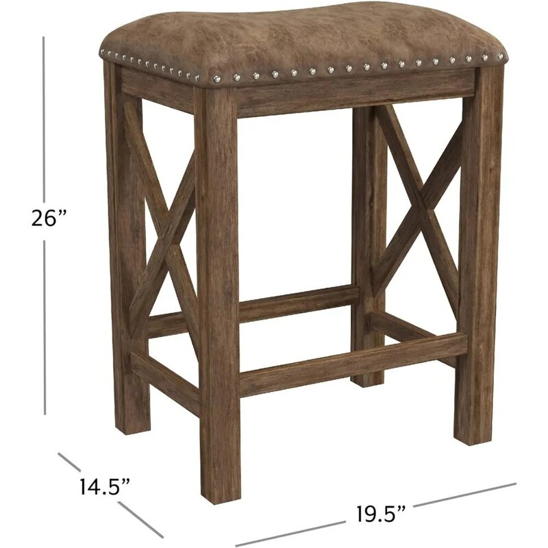 Furniture Willow Bend Stationary Backless Counter Height Stools, Set of 2, Antique Brown Walnut
