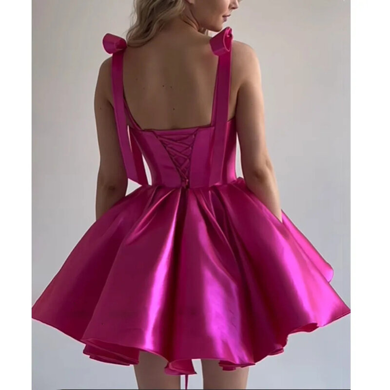Ryanth Hot Pink eine Linie Mini Prom Party Kleid Abschluss Cocktail Kleider 2024 Geburtstags kleid Schatz ärmellose Schnürung zurück