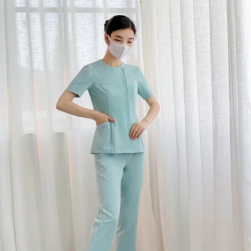 2024 koreańska kosmetologia medyczna strój pielęgniarki szpitalna zestaw ortopedyczna przychodnia oralna odzież do pracy Salon kosmetyczny ubranka kosmetyczka