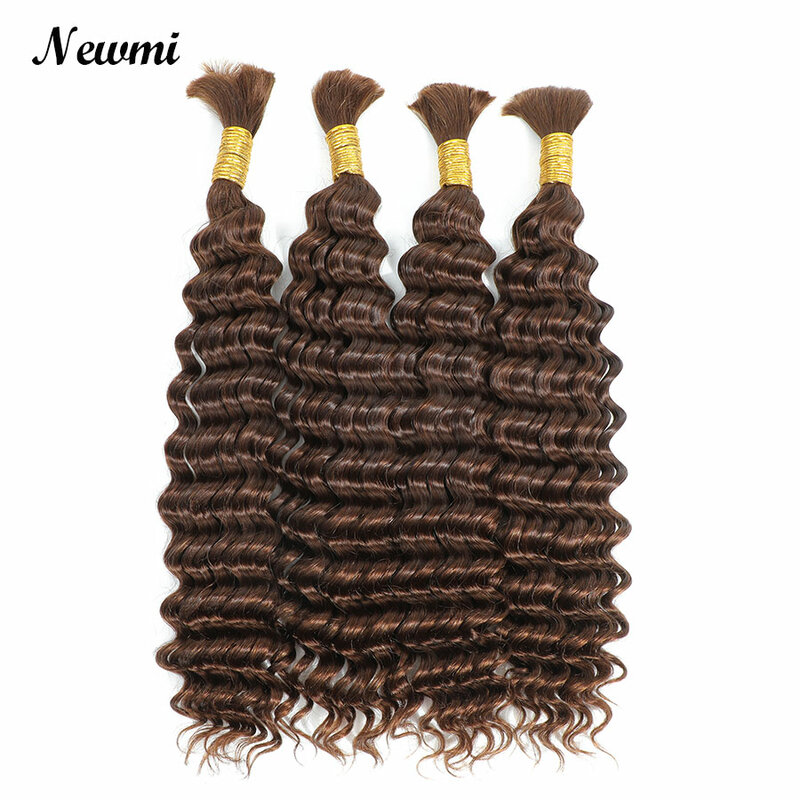4# Deep Wave Human Braiding Hair Bulk For Micro Crochet Knotless Boho /Bohemian /Gypsy Braids Dark Brown Color Deep Curly Hair