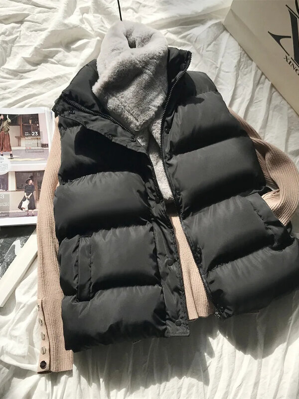 綿パッド入りフグベスト女性のための、ノースリーブパーカー、暖かいジャケット、冬