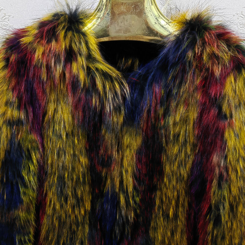 Manteau en fourrure de renard coloré pour femme, tissage de torche, naturel, personnalisé en usine, processus ogo, haut à la mode, 100% réel