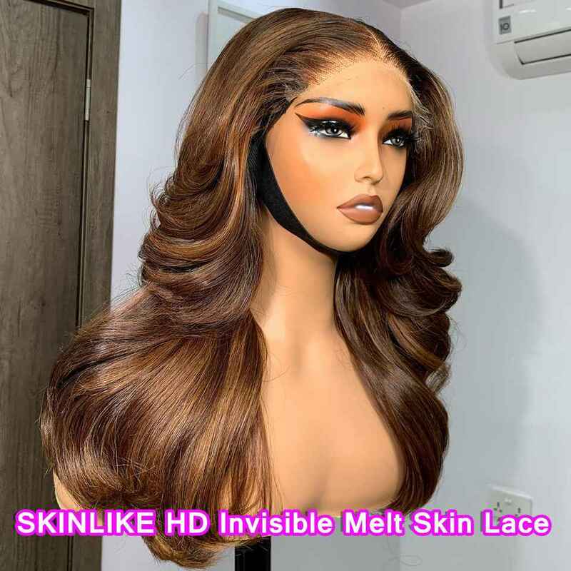 Czekoladowy brąz peruki 13x6 HD peruki typu Lace front topniejąca skóra niewidzialna fala ludzkiego włosa peruka 5x5 HD koronkowa peruka dla kobiety