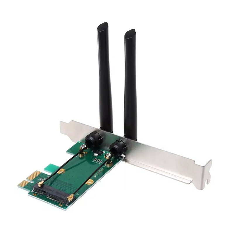 Wireless Card WiFi Mini PCI-E Express to PCI-E Adapter with 2 Antenna External for PC