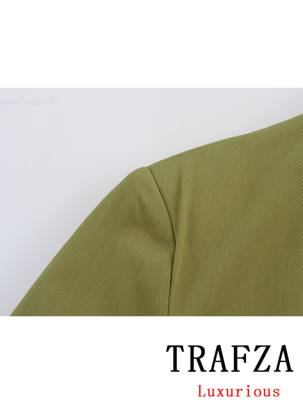 TRAFZA-Casaco reto manga comprida feminino, terno chique, terno verde monocromático, saia comprida, moda vintage, casual, primavera, verão, novo, 2022