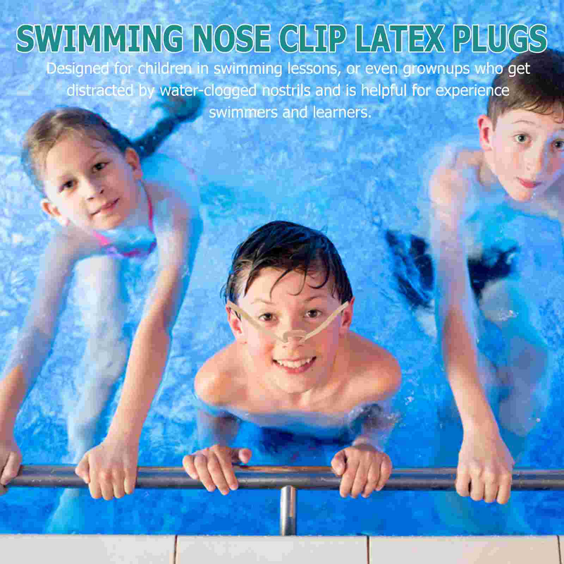 스트링 달린 수영 코 클립, 어린이 및 성인용 편안한 라텍스 플러그