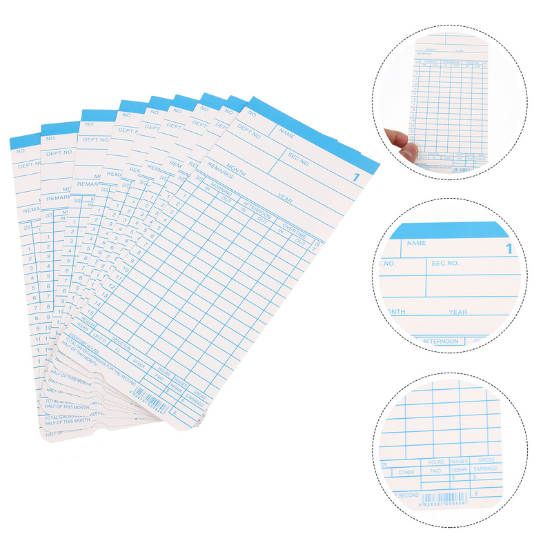 Anwesenheit Lochkarte doppelseitige Karten Mitarbeiter Zeituhr Papier Papiere Aufzeichnung Bürobedarf Zeitkarte