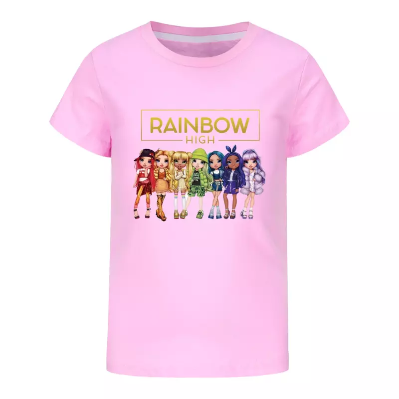 2024 neue Regenbogen High T-Shirt Kinder Sommerkleid ung Mädchen Kurzarm Tops Kleinkind Junge Mode Streetwear Kinder Freizeit kleidung