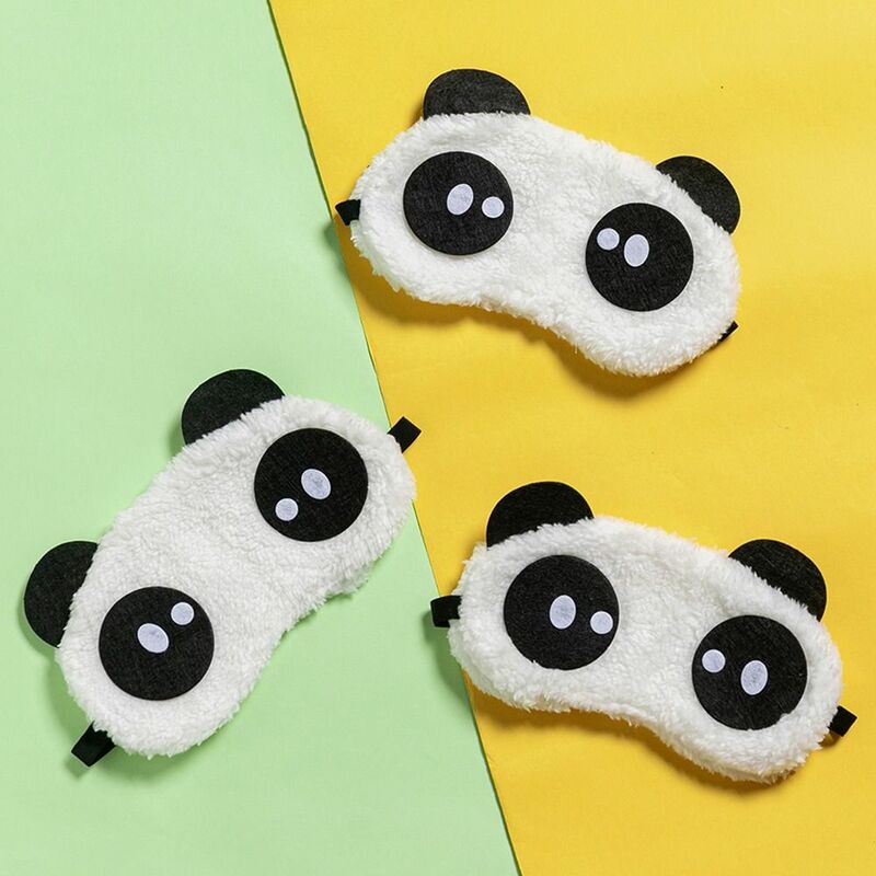 Panda cartoon eye mask, macio tecido de pelúcia, 19x12cm, para viagens, relaxar, almofada de proteção ocular, 2pcs