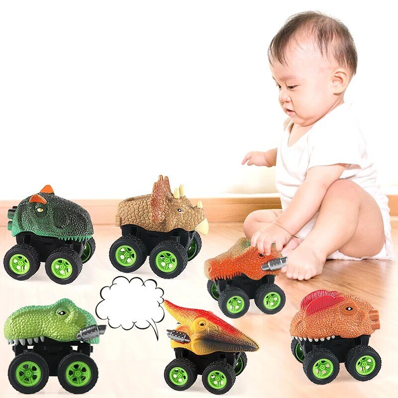 Brinquedo de dinossauro para crianças, mini monstro, tiranossauro rex, caminhão prop, interativo, depois de puxar, carro, pneu grande, menino, presente da menina, 1, 4pcs