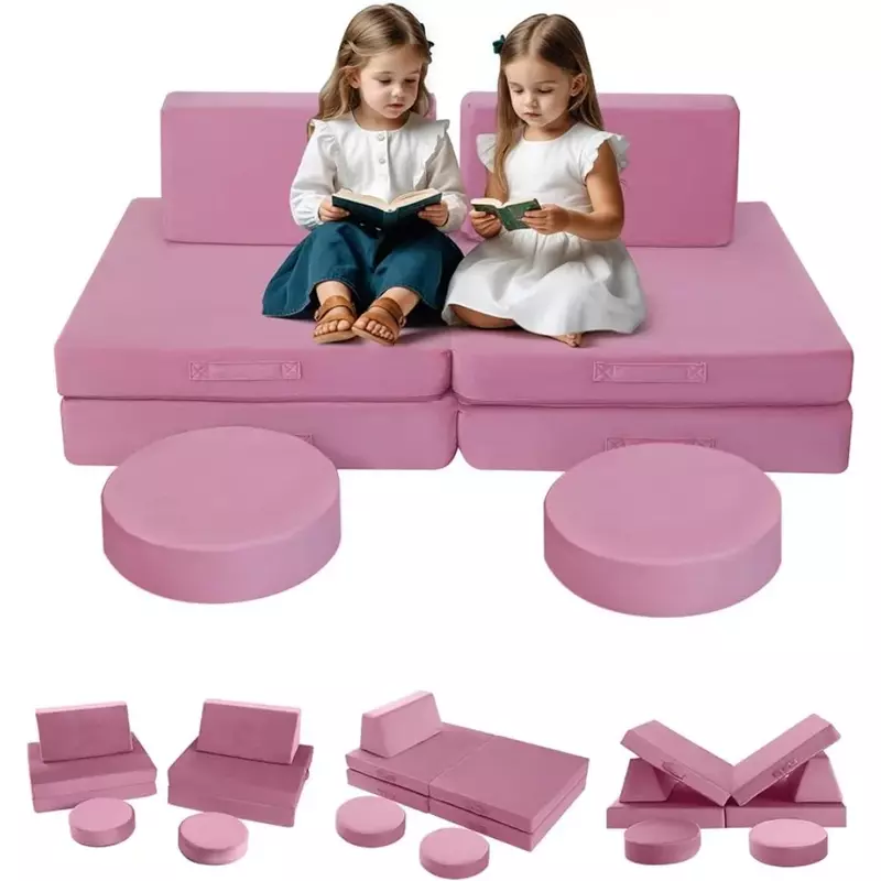 Canapé convertible en mousse pour enfants, canapé modulaire pour tout-petit, ensemble de jeux, 8 pièces