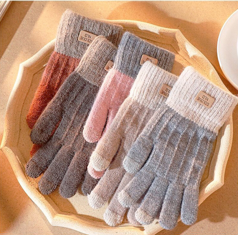 Кашемировые вязаные женские перчатки для сенсорного экрана осень и зима теплые мужские уличные флисовые Утепленные перчатки с защитой от замерзания