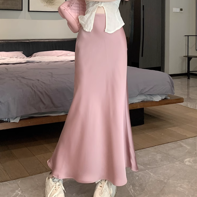 Женская облегающая юбка из сатина и сатина, юбка из ледяного шелка с уксусной кислотой, приталенная юбка-годе, весна-лето 2024