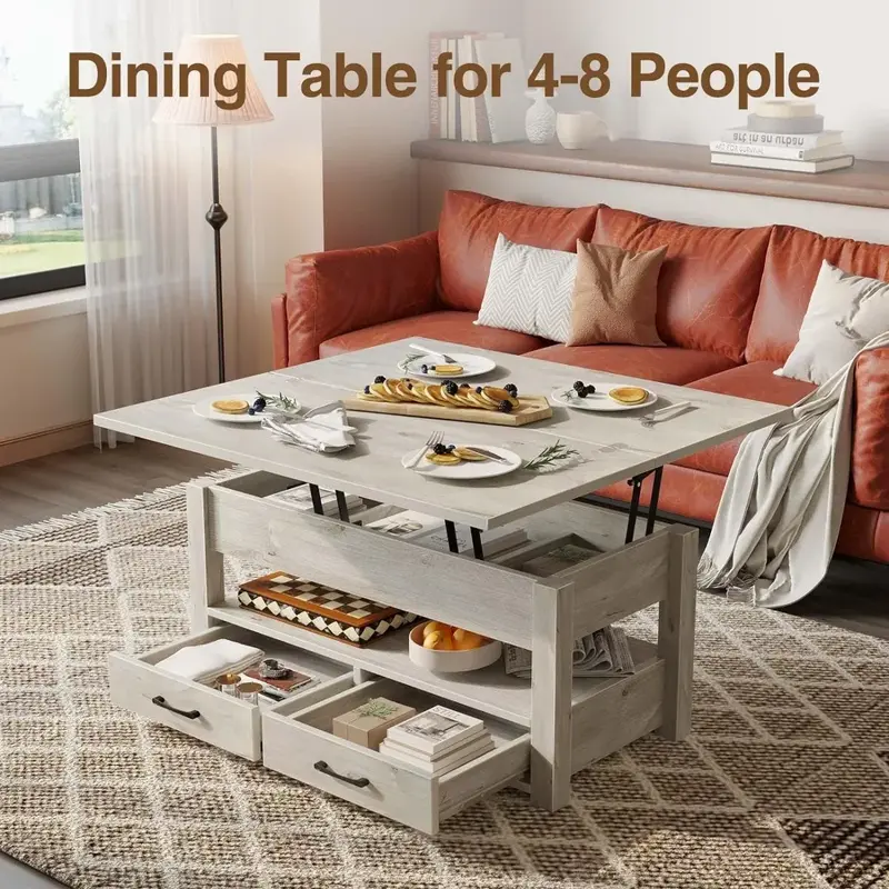 引き出しと隠しコンパートメントを備えた多機能コーヒーテーブルは、リビングルーム、コーヒーテーブルのダイニングテーブルに変換します