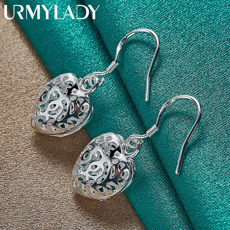 URMYLADY-Boucles d'oreilles coeur creux en argent regardé 925 pour femme, bijoux de charme pour mariage, fiançailles et fête