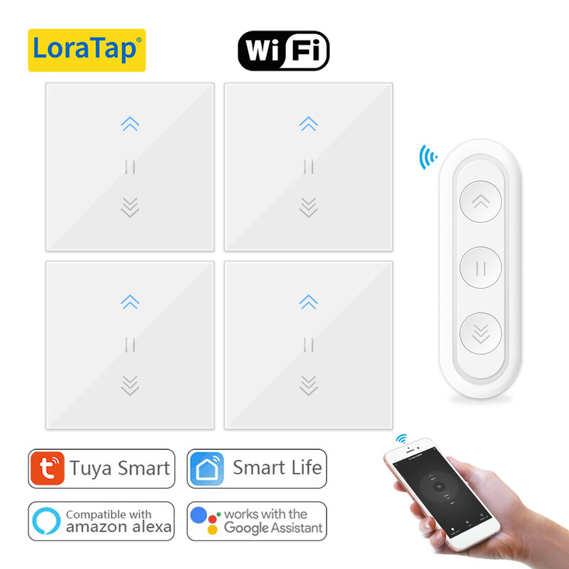 LoraTap Tuya Curtain Switch Rolling Blinds Switch Backlight RF & WiFi Tubular motors Smart Life Google Home Alexa Echo