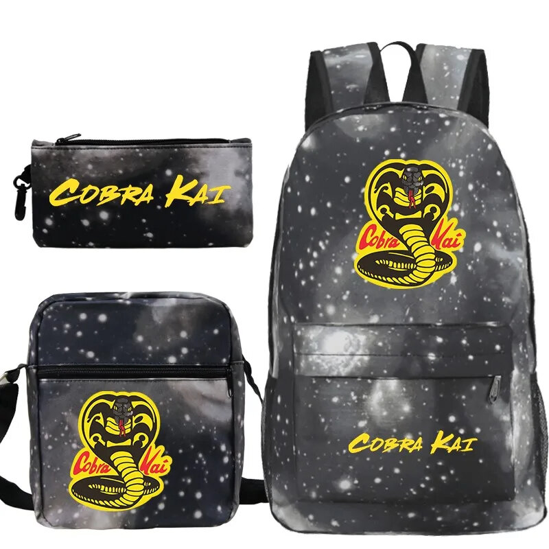 3 pezzi Set Cobra Kai Print zaino studenti delle scuole medie primarie zaino ragazzi ragazze leggero Bookbag borse a tracolla Mochila