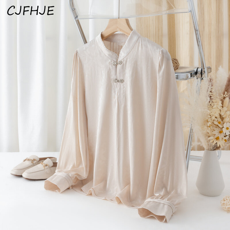 CJFHJE Модные блузки, кружевная блузка с воротником-стойкой и длинным рукавом, весенние винтажные Женские Элегантные повседневные французские рубашки, женская одежда