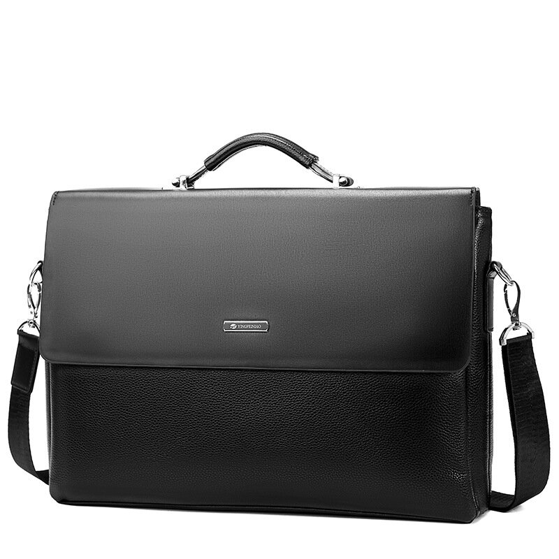 PU Leather Briefcase For Men Designer Computer Work Business Tote Handbag Cross Shoulder Square A4 Laptops High Capacity Bag