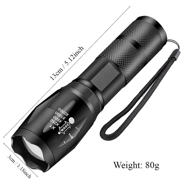 High Power Led Flashlights Camping Torch 5 Lighting Modes Aluminum Alloy Zoomable Light Waterproof Material Use 3 AAA Batteries