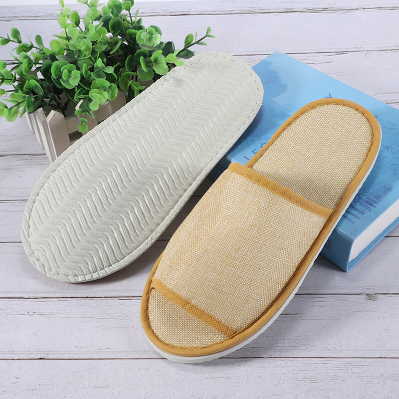 1 Pair Hotel Travel Slippers Cotton Linen Disposable Slippers Sanitary Home Guest Use Men Women Indoor Bedroom House Shoes