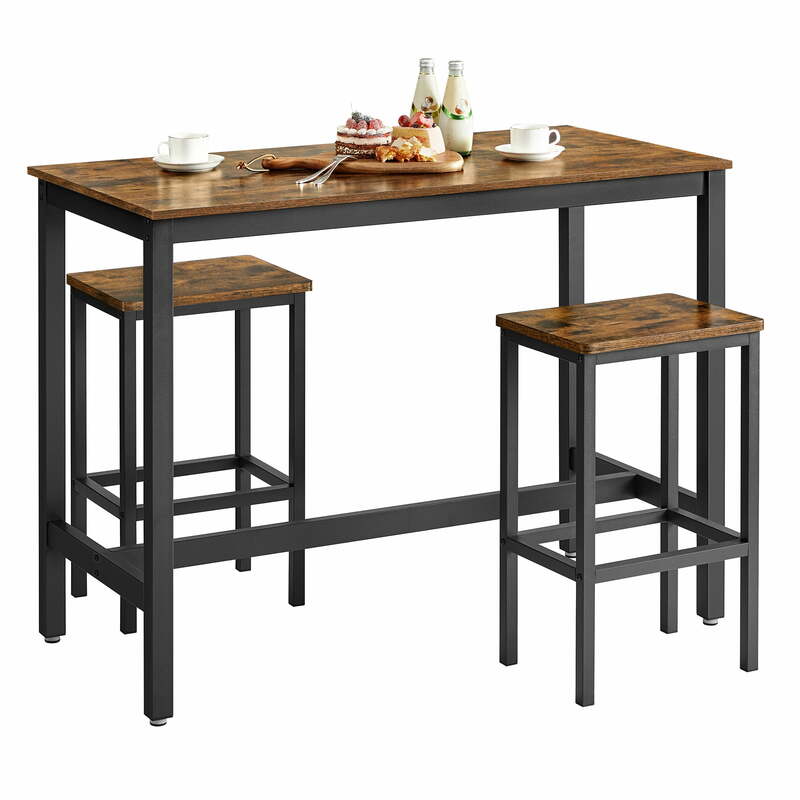 3-Piece Wood Bar Table Set, Pub Table com 2 Bar Stools, Counter Height Dining Table Sets