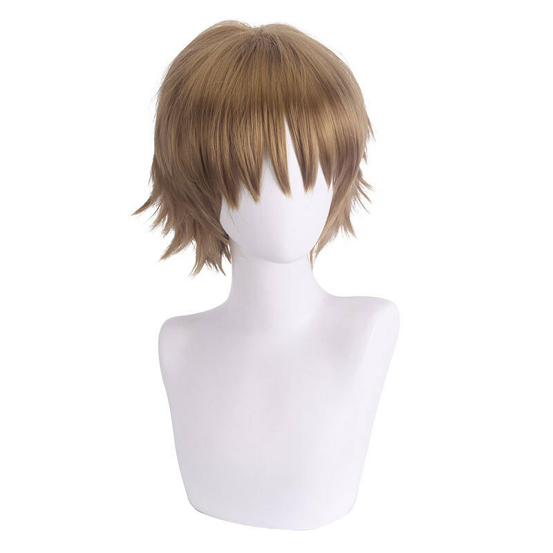Short Brown Synthetic  Wig with Bangs Wigs for Cosplay  Party Heat Resistant Fiber Hair
