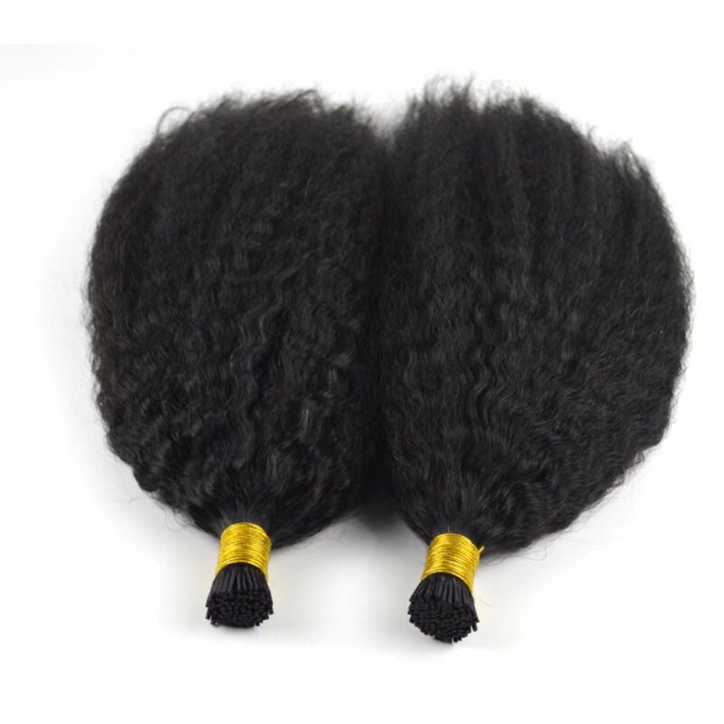 Extensiones de cabello rizado Stright I Tip, cabello humano Real, fusión de cabello Yaki, punta de queratina, cabello Remy, Color negro Natural