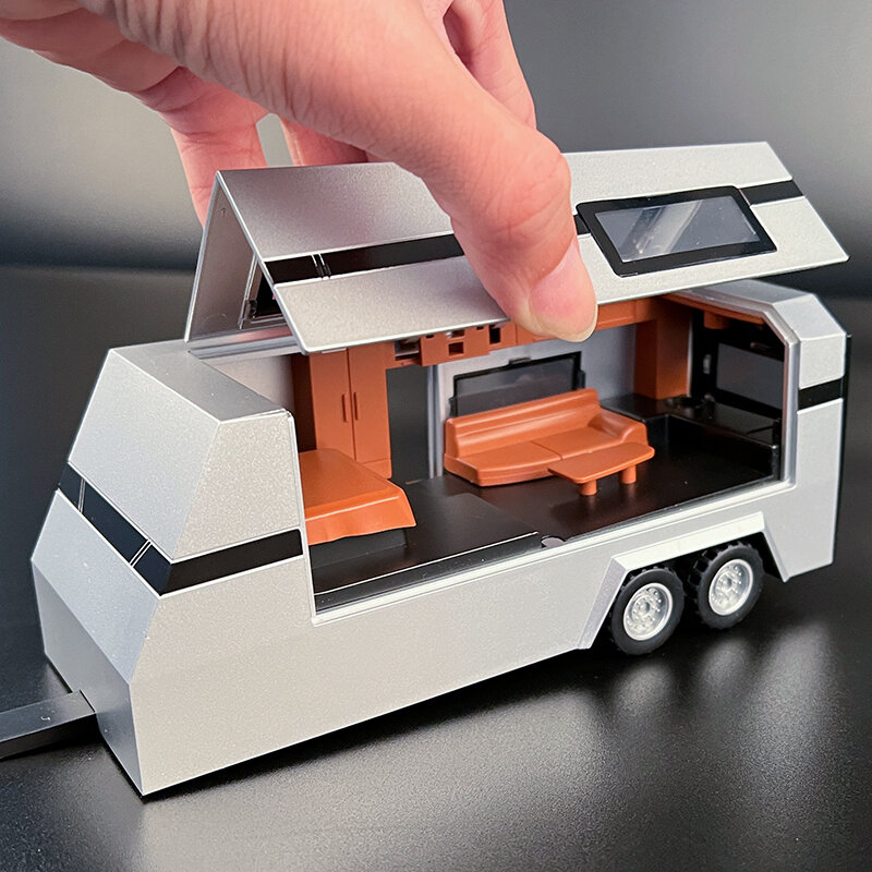 Модель кибергрузовика Tesla 1:32, автомобиль с прицепом, Литые и игрушечные автомобили, металлическая Игрушечная модель автомобиля, модель со звуком и фотоколлекцией, детская игрушка