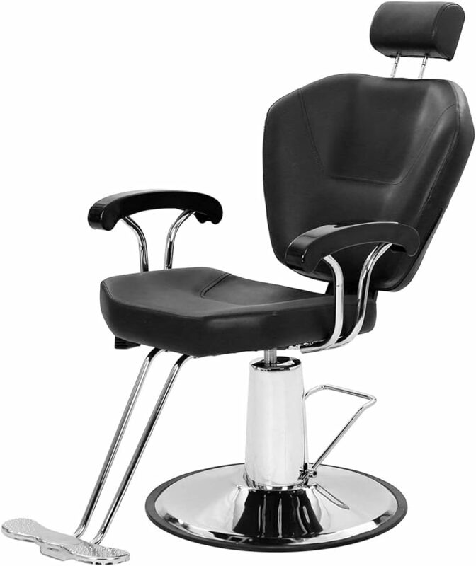 Winado wytrzymałe rozkładane krzesło fryzjerskie dla do salonu fryzjerskiego, krzesło do salonu stylizacyjne z zagłówkiem i podnóżkiem, obrotowe 360 stopni, Hei