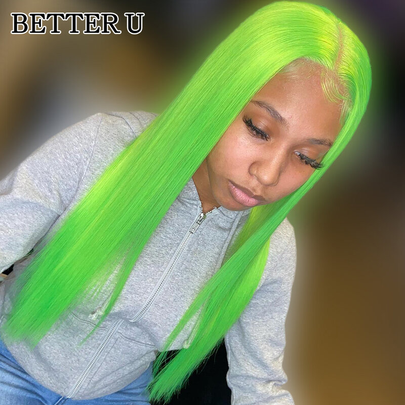 Human Hair 13X6 Lace Front Pre-Stretched Wig Grass Green Transparent Lace Front Wig 13x4 High Gloss Straight Wig 250 Density