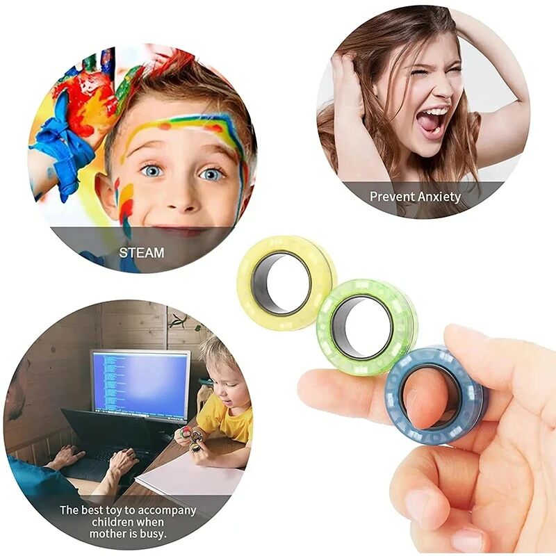 3 buah cincin magnetik jari Set mainan Fidget warna-warni cincin Spinner magnet dewasa untuk terapi pereda stres kecemasan