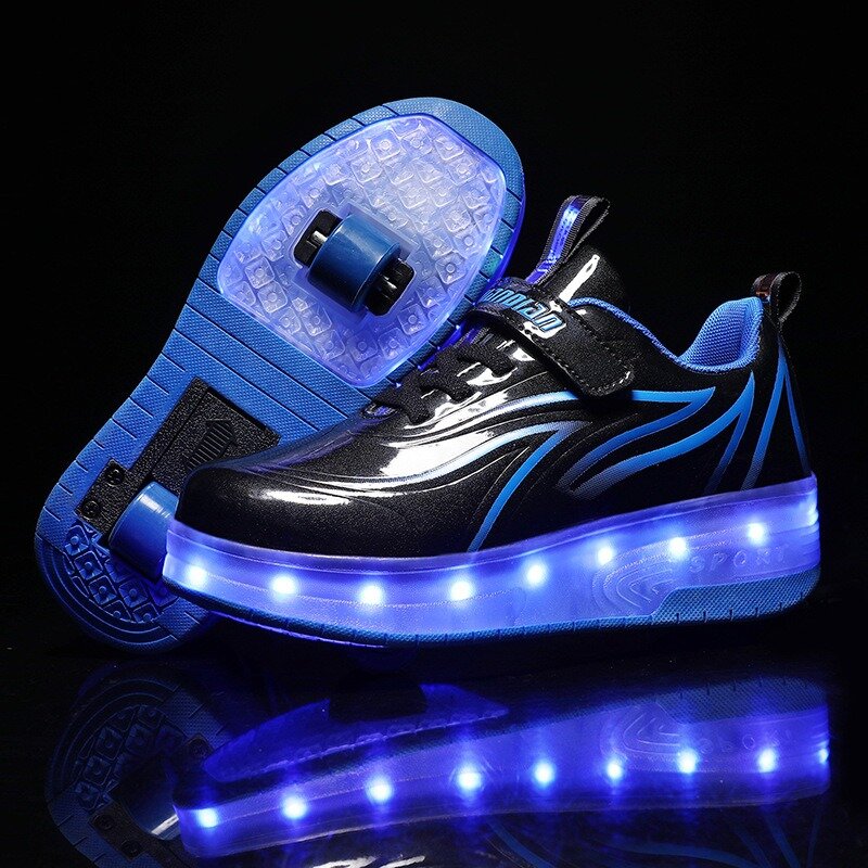 Patins à roulettes flash LED pour garçons et filles, patins à 2 roues pour étudiants, parkour en plein air, chaussures de déformation de sport, à la mode