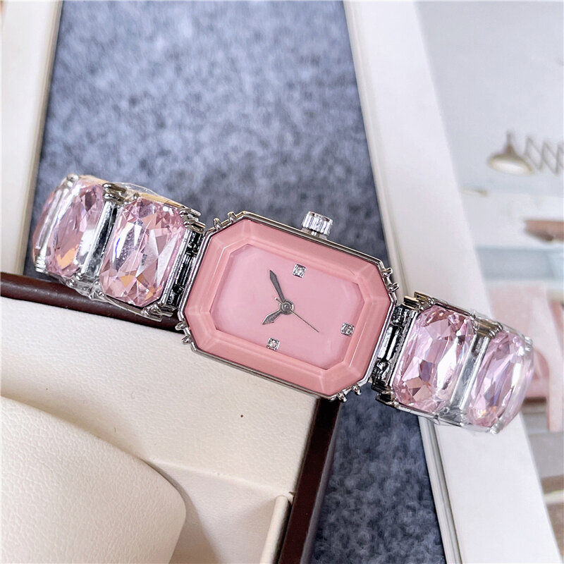 Модные брендовые наручные часы для женщин и девушек, красивые прямоугольные цветные драгоценные камни, дизайн, стальной металлический ремешок, часы S72