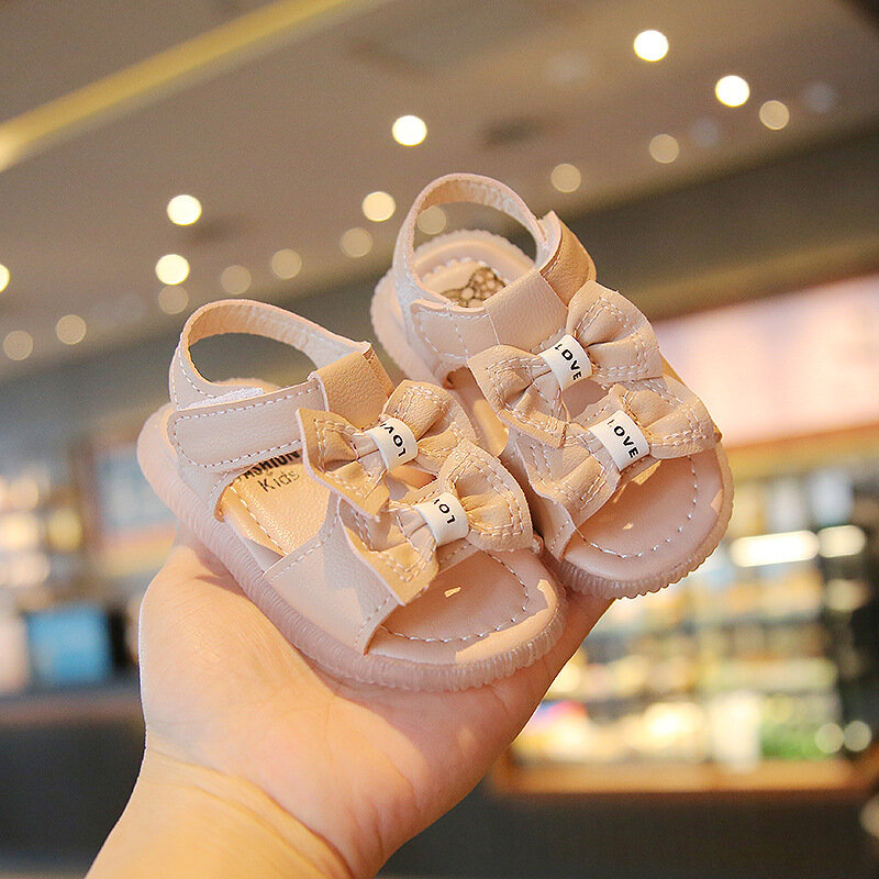 Sandalias de estilo coreano para bebé, zapatos Kawaii con pajarita para niña pequeña, suela suave, antideslizantes para bebé de 1 año