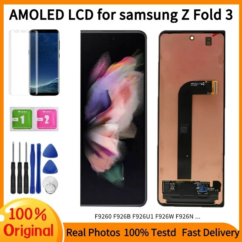 Layar AMOLED Asli 7.6 "untuk Samsung Galaxy Z Lipat 3 5G Tampilan LCD F926B F926N F9260 Layar Sentuh Rakitan Perbaikan Digitizer
