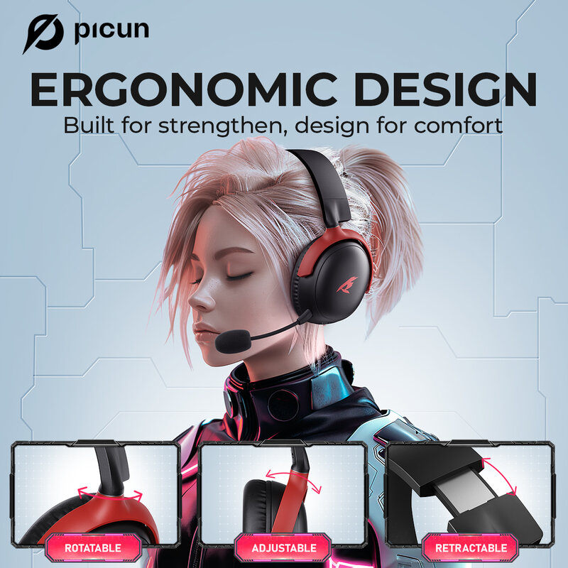 Picun g3 2,4 ghz drahtloses Gaming-Headset niedrige Latenz 53mm 3d räumliches Audio-Mikrofon HD-Anruf Bluetooth-Kopfhörer für Gamer-PC ps5