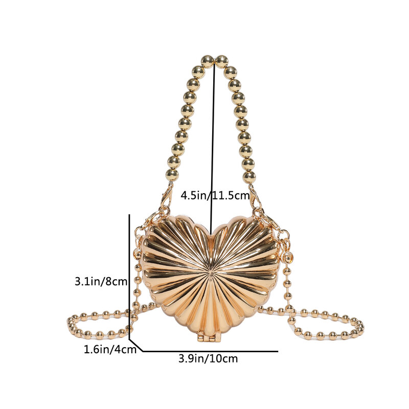 Love Heart Shape Super Mini Crossbody Bag Fashion Coin Purse Lipstick Bag For Women Luxury Silver Evening Clutch Bag Designer