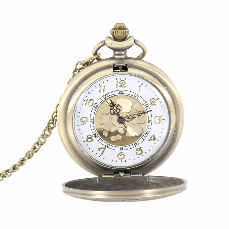 Antigo número romano do vintage relógio de bolso de quartzo caso redondo pingente colar corrente relógio presentes bolso marrom oco