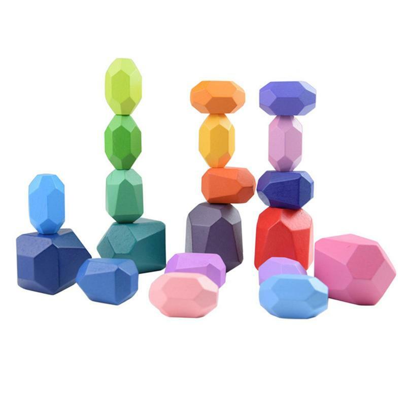 Gioco impilabile in pietra colorata in legno pietra colorata in legno leggero equilibrio naturale peso colorato Rock Block giocattolo educativo