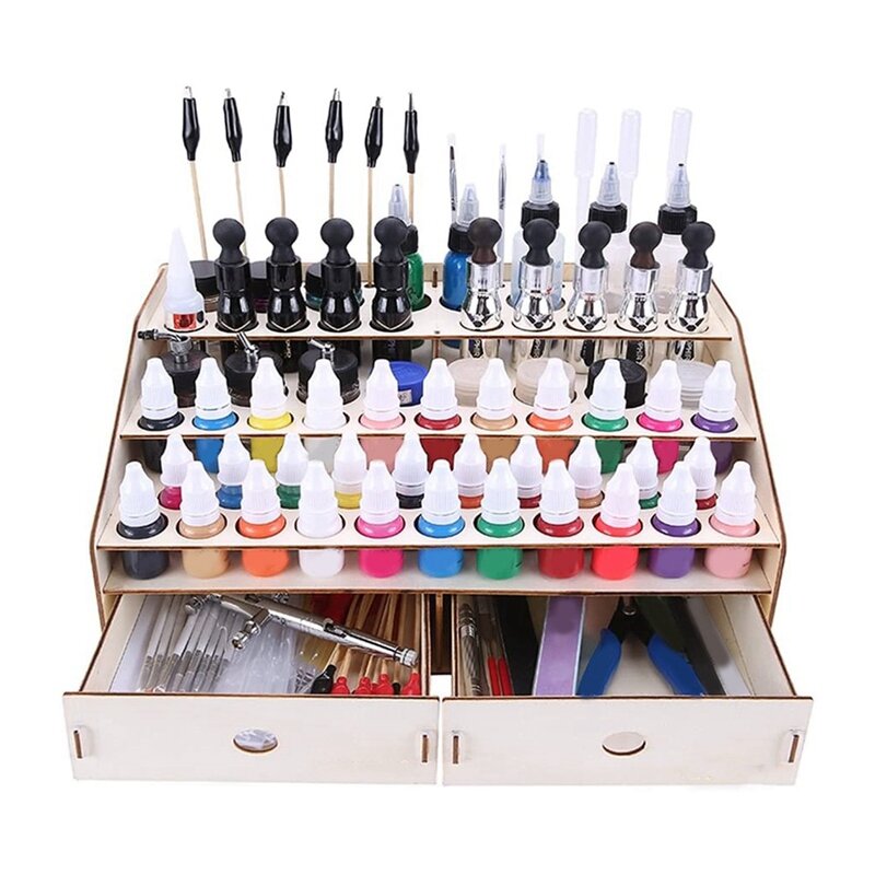 DIY Wooden Organizer Paint Bottles Display Brushes Holder Stand Storage Model Tool 58 Bottles Of Paint Can Be Placed